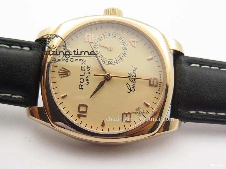 MiroTime 0103 EyeCatching Cellini Date RG Rose Gold Dial Numeral Markers On Black Leather Strap A 3884